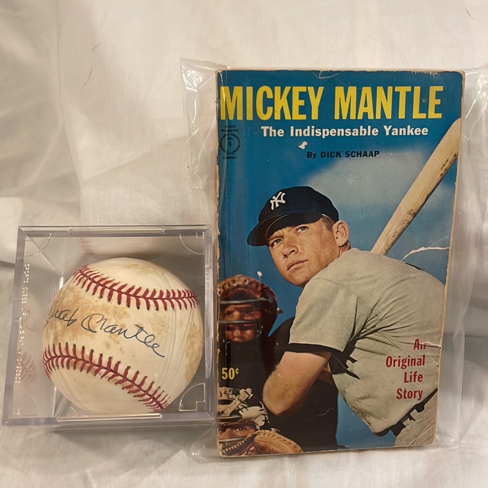 Authenticated Mickey Mantle signed baseball and 1960 Mickey Mantle book